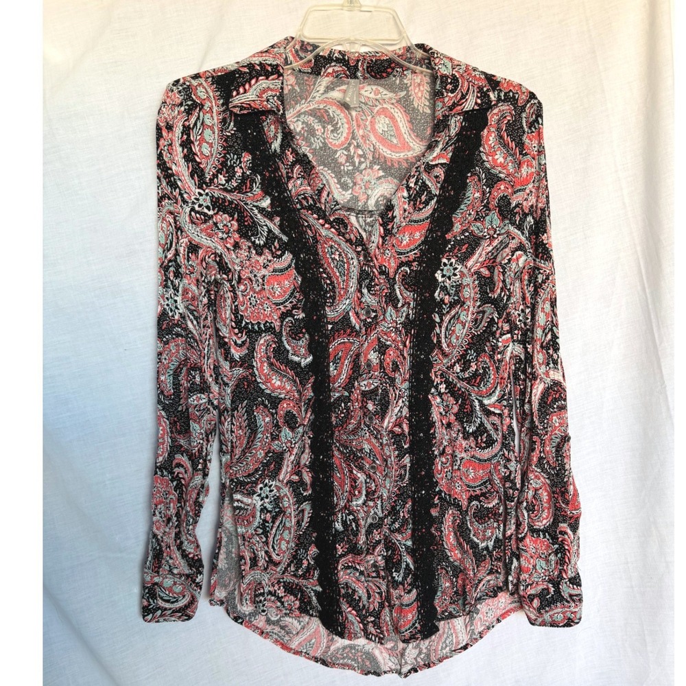 Vanity Festival Eclectic Red Orange Paisley Crochet Lace Boho Y2K Button Small